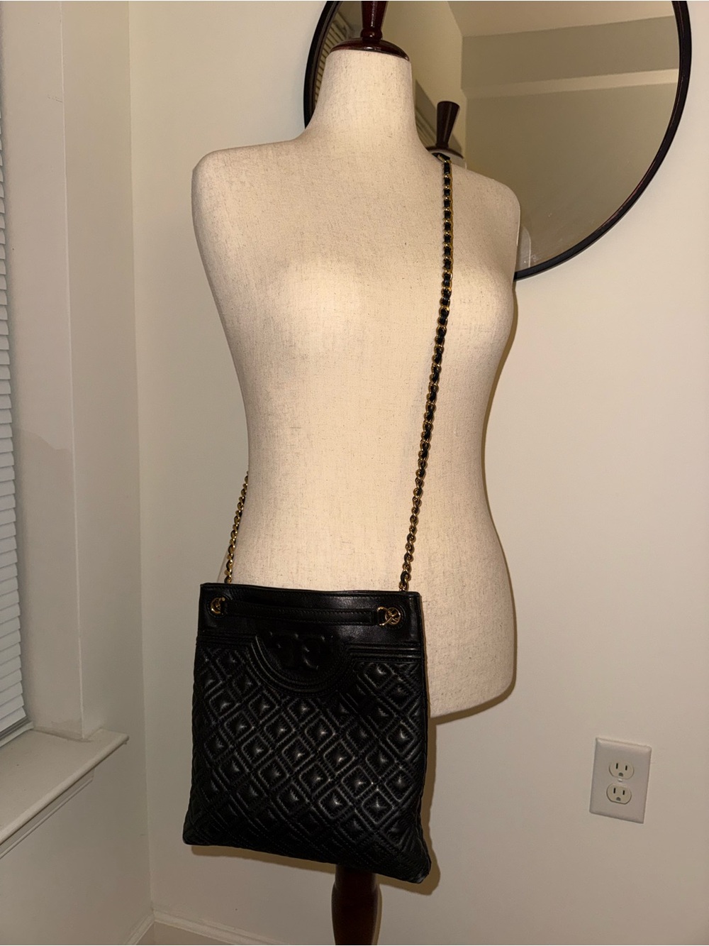 Tory Burch Black Quilted Leather Crossbody with Chain Strap